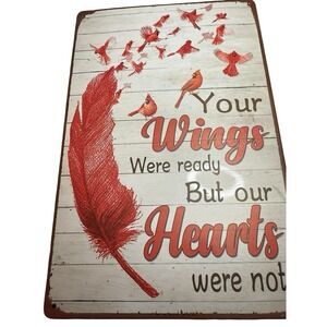 Cardinals your wings were ready  heart Retro Tin Sign Door Home Wall Decor Metal